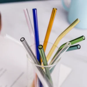 8x200 glass straw, high borosilicate colored elbow