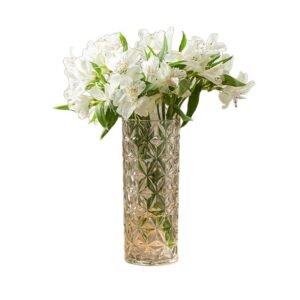 Glacier patterned glass vase and flower dining table