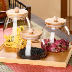 Wholesale high borosilicate glass multi-specification transparent glass grain storage jars with bamboo LIDS and tea storage sealed jars